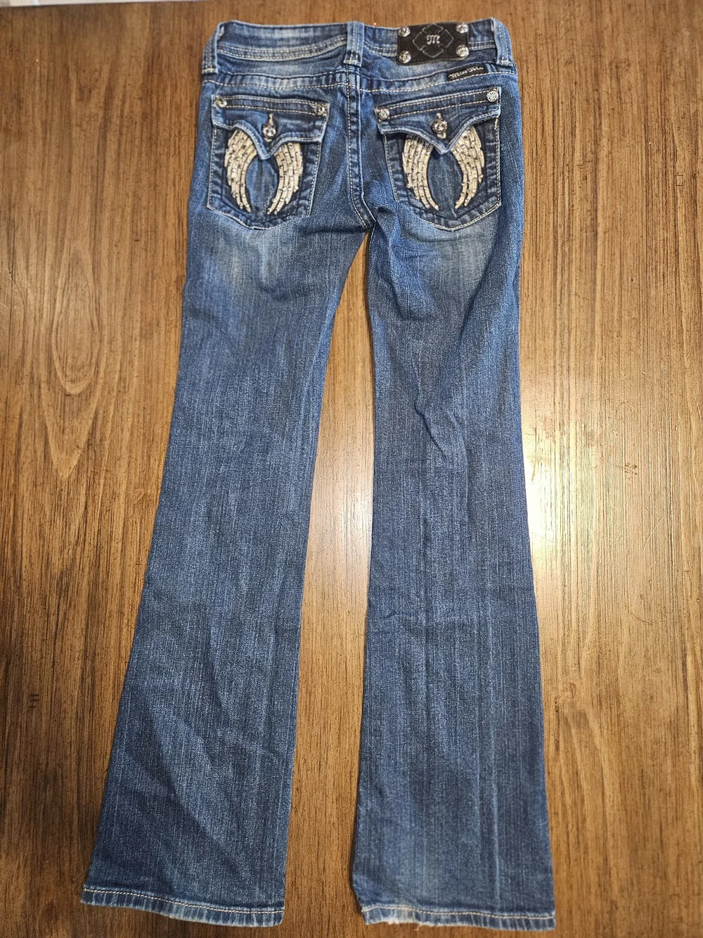 Miss Me Medium Blue Denim Jeans with Embroidered Wing Pockets